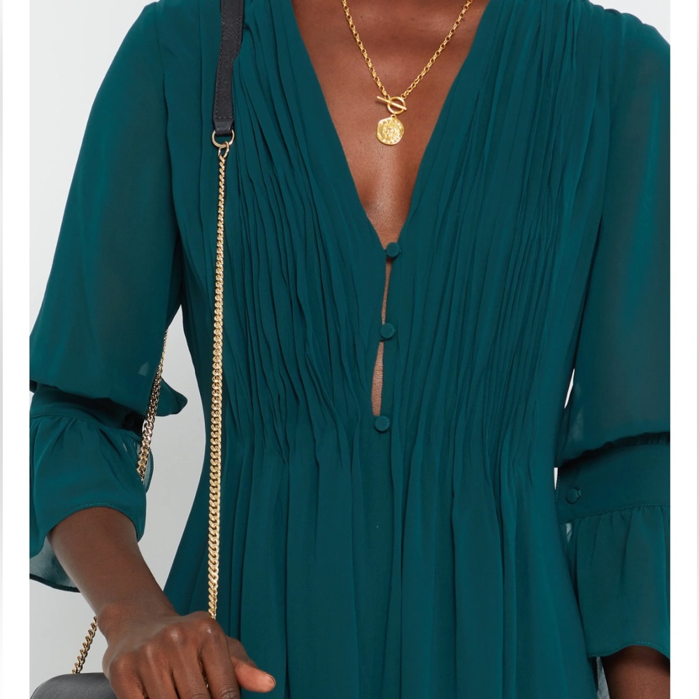 Women's Teal Midi Dress with V-Neck - Picture 4 of 4